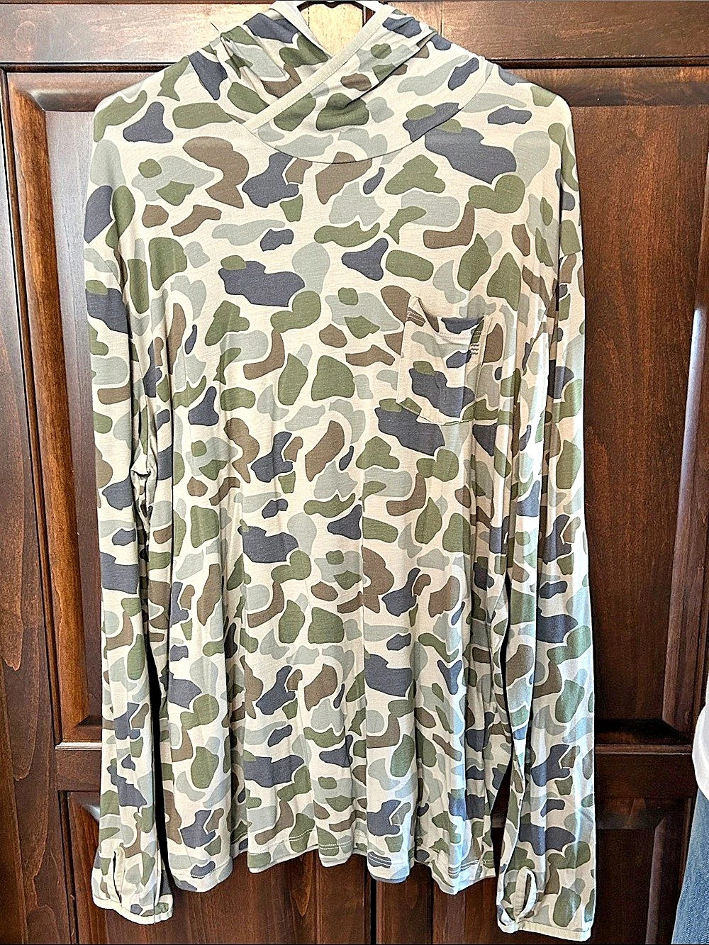 FREE FLY 2XL Camo Long Sleeve Hoodie in Green & Gray - Lightweight